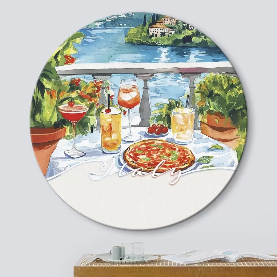 carta da parati Italia estetica, stile acquerello, pizza e cocktail, montagne nr. r42434