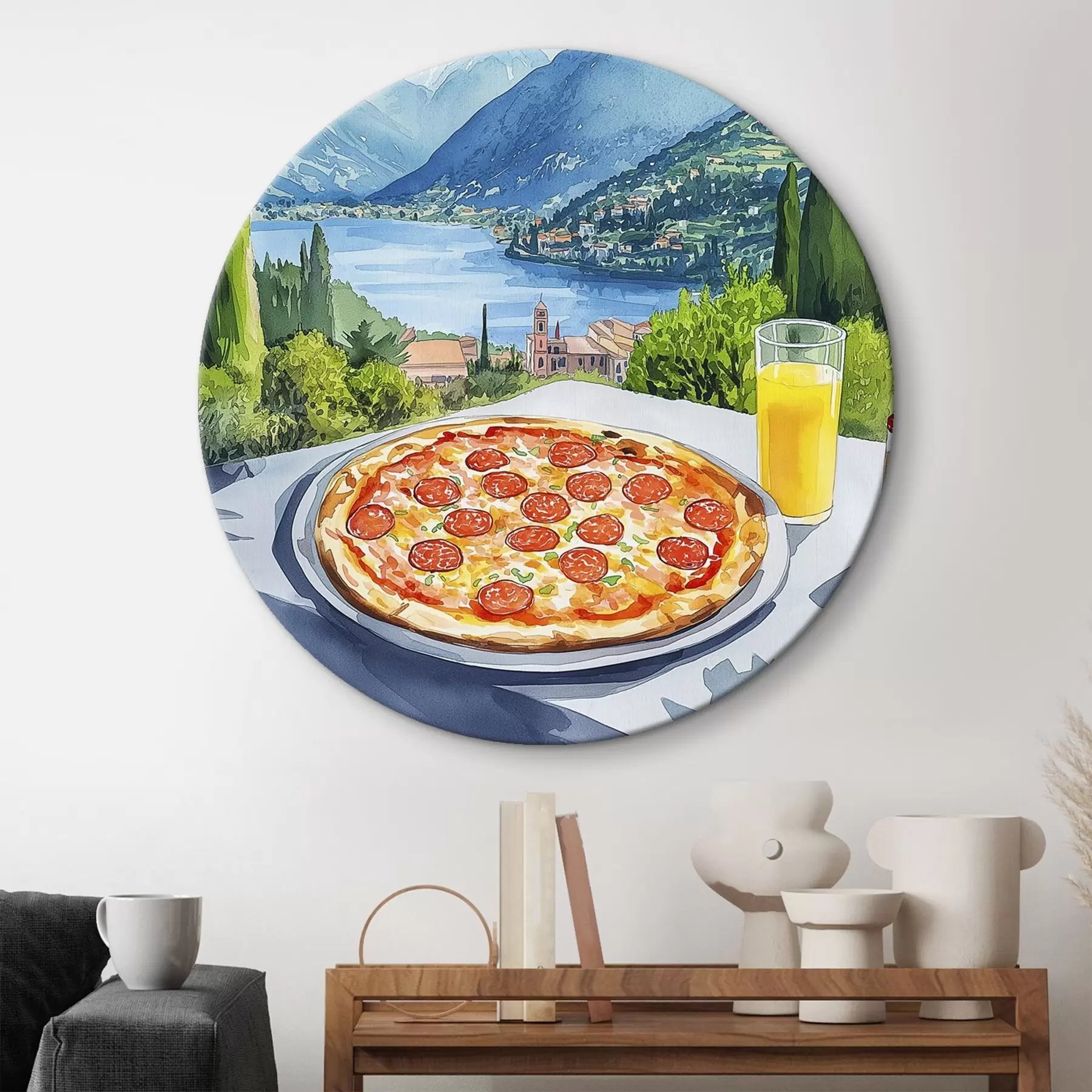 carta da parati Stile acquerello, Italia, pizza, città vecchia, paesaggio montano nr. r42435
