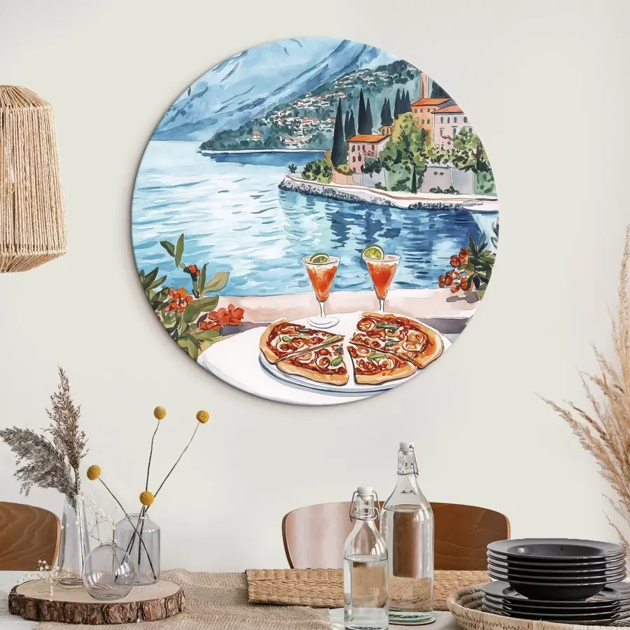 carta da parati Lago di Como, Italia, stile acquerello, pizza, cocktail, città vecchia, montagne nr. r42437