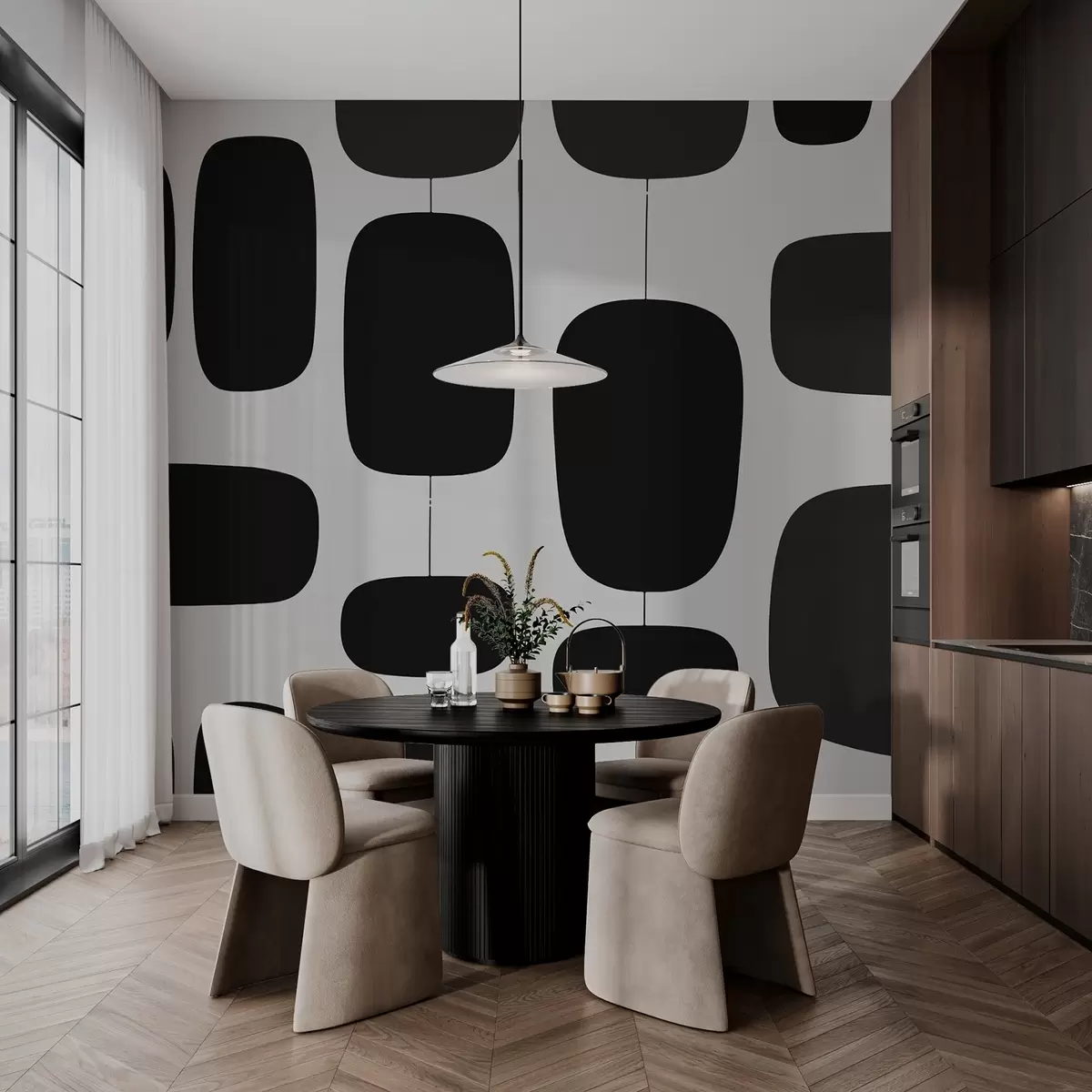 carta da parati Motivo geometrico astratto con forme ovali nr. w02861