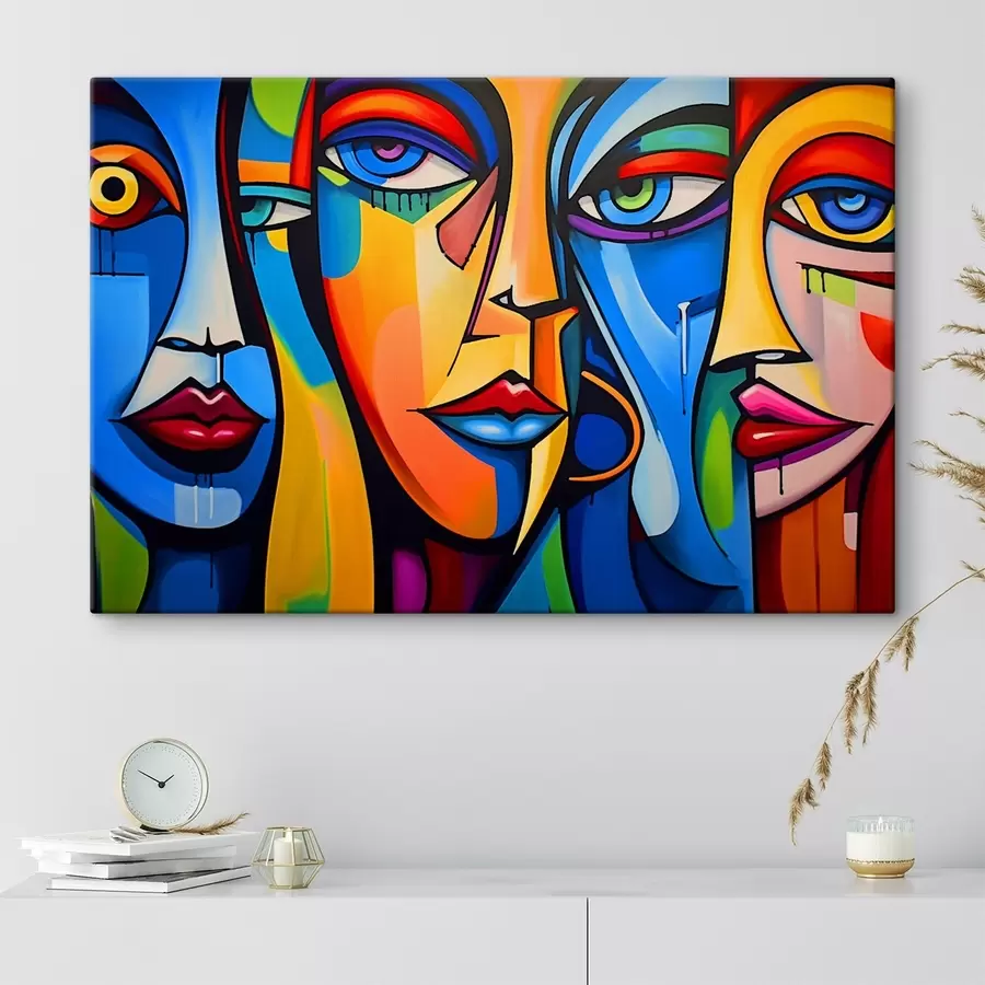 carta da parati Immagine astratta di volti con forme geometriche luminose nr. s42473