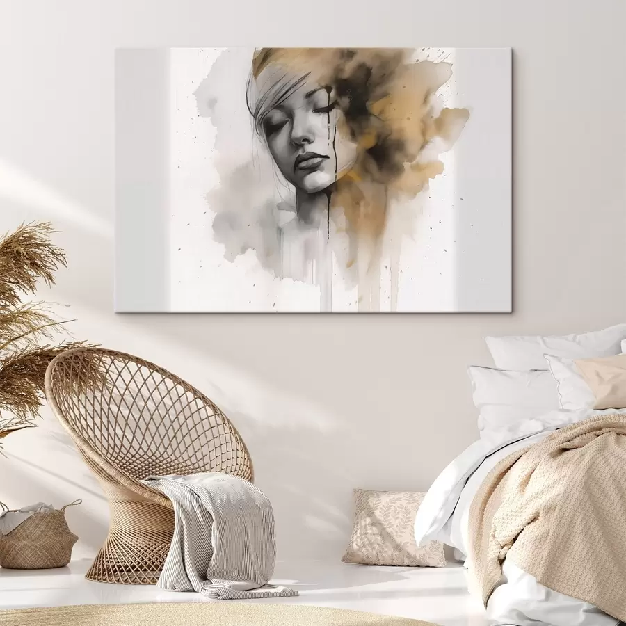 carta da parati Ritratto di ragazza in tecnica acquerello con ombre astratte nr. s42474