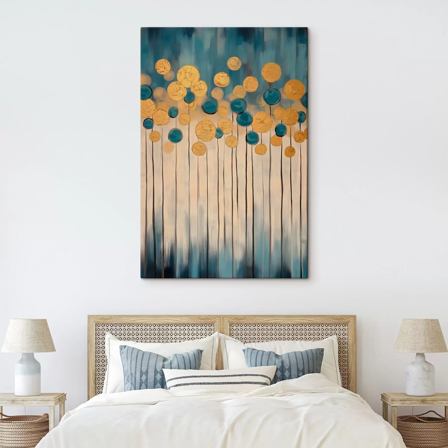 carta da parati Astrazione decorativa con elementi rotondi su sfondo blu e beige nr. s42476