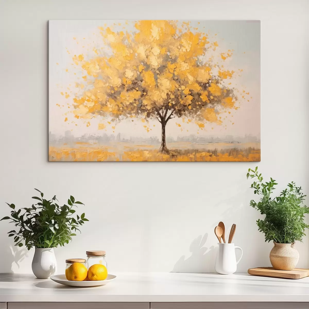 carta da parati Albero con foglie gialle in stile impressionista nr. s42480