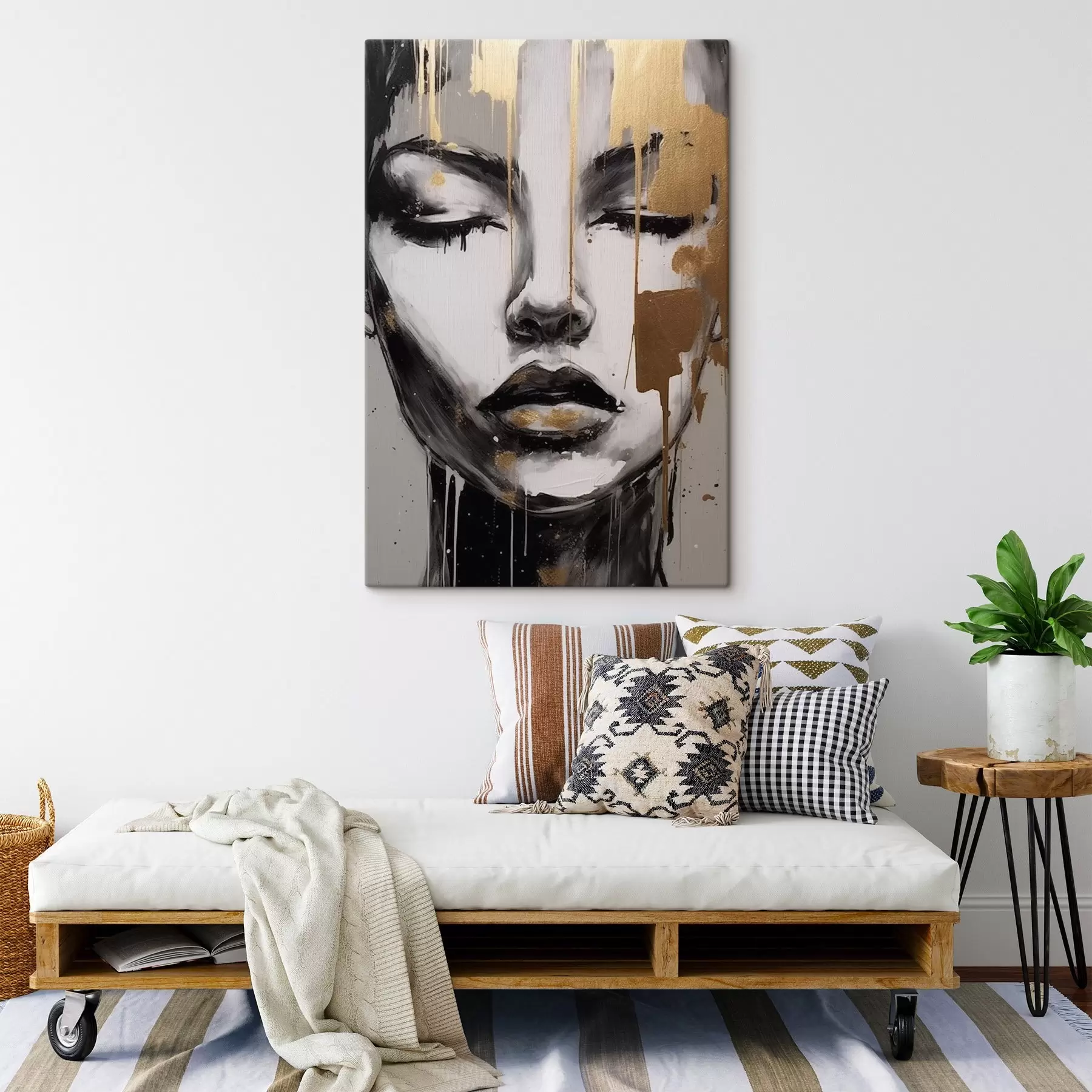 carta da parati Ritratto in bianco e nero con elementi astratti nr. s42481