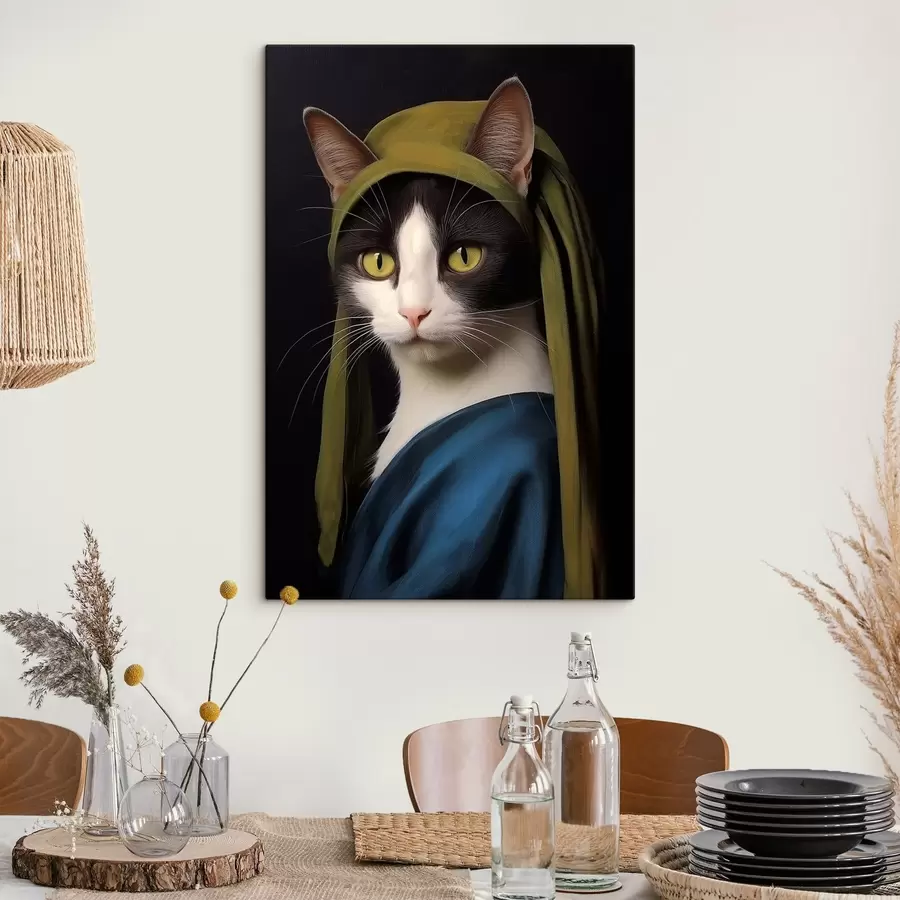 carta da parati Gatto in stile ritratto con orecchino di perla nr. s42486