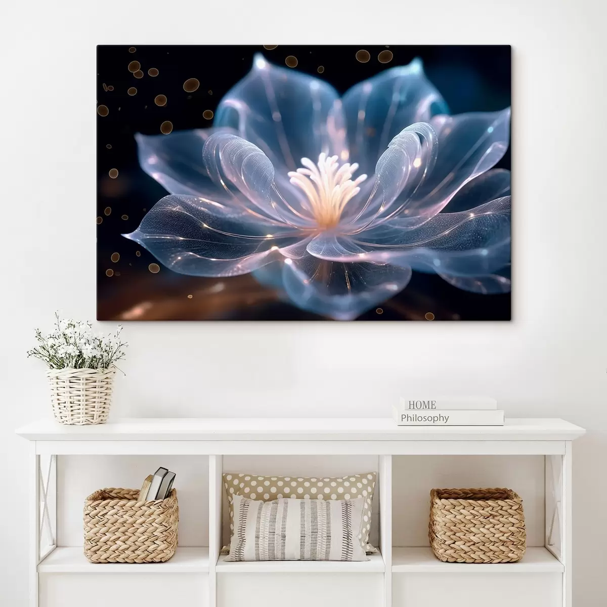 carta da parati Fiore chiaro con petali trasparenti su sfondo scuro nr. s42488