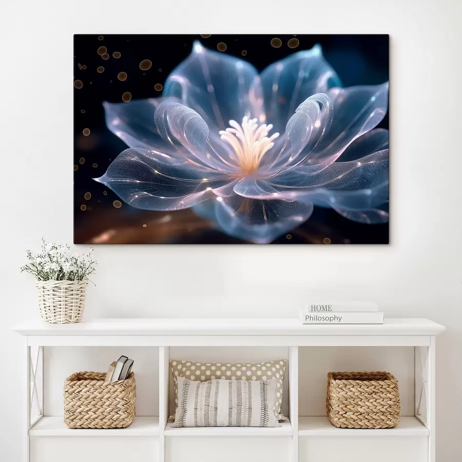 carta da parati Fiore chiaro con petali trasparenti su sfondo scuro nr. s42488