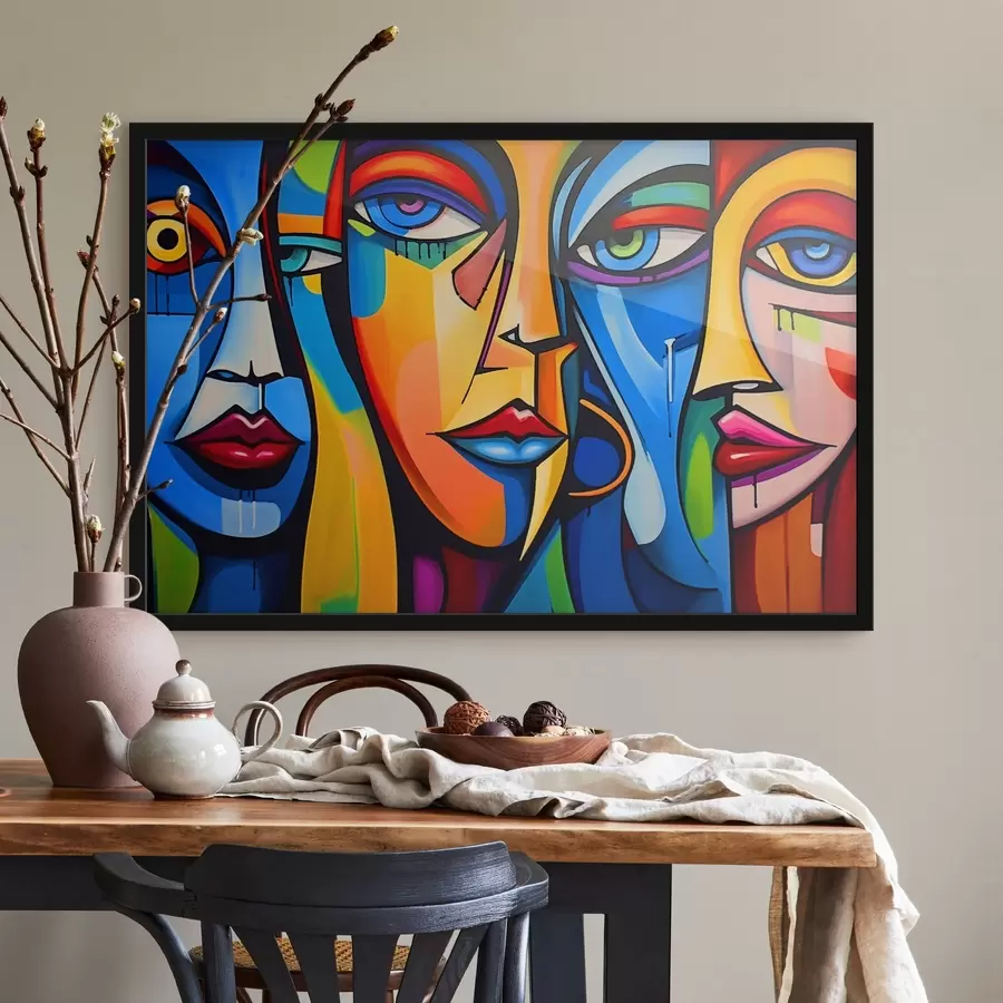 carta da parati Immagine astratta di volti con forme geometriche luminose nr. f42473