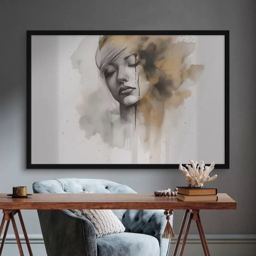 carta da parati Ritratto di ragazza in tecnica acquerello con ombre astratte nr. f42474