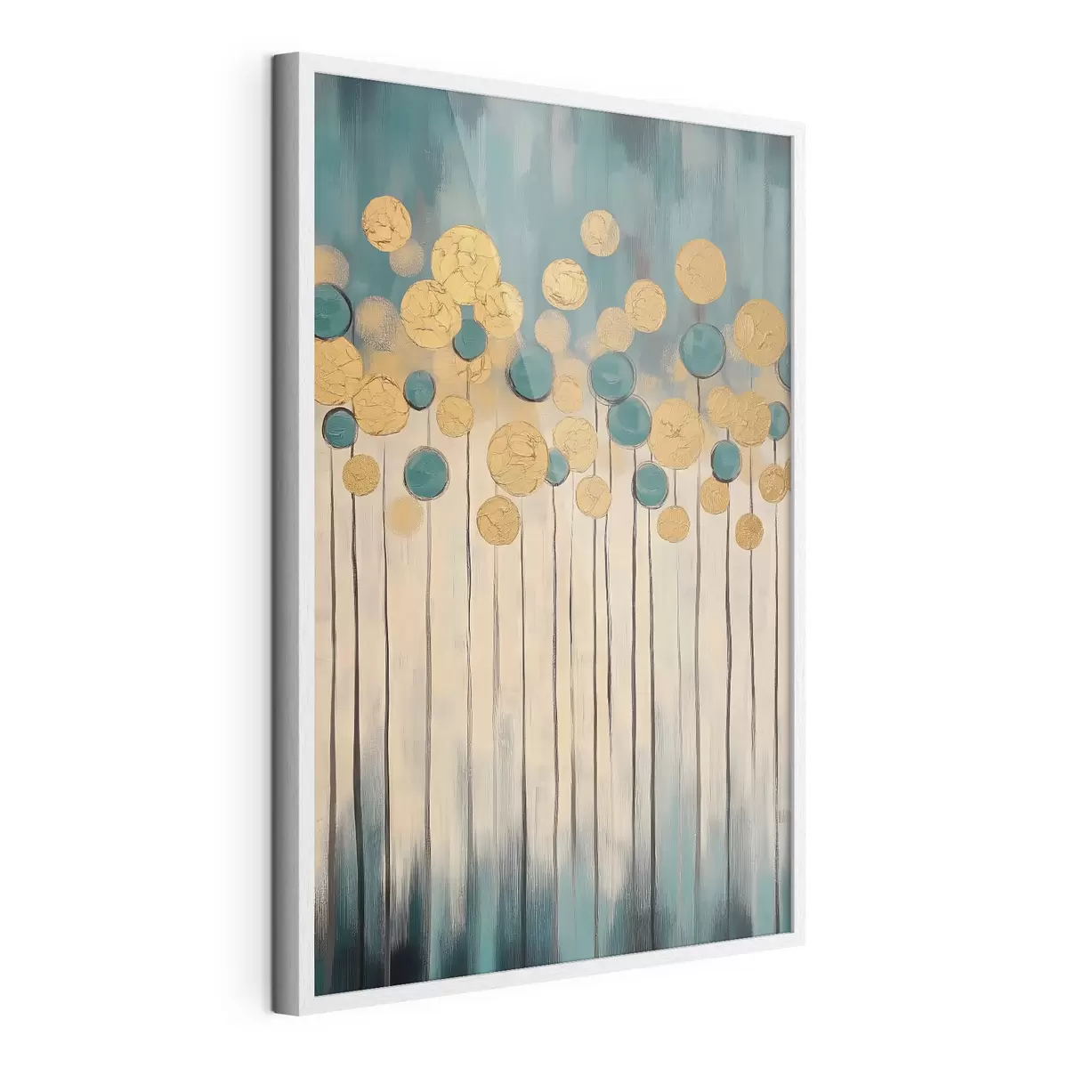 Poster Astrazione decorativa con elementi rotondi su sfondo blu e beige f42476