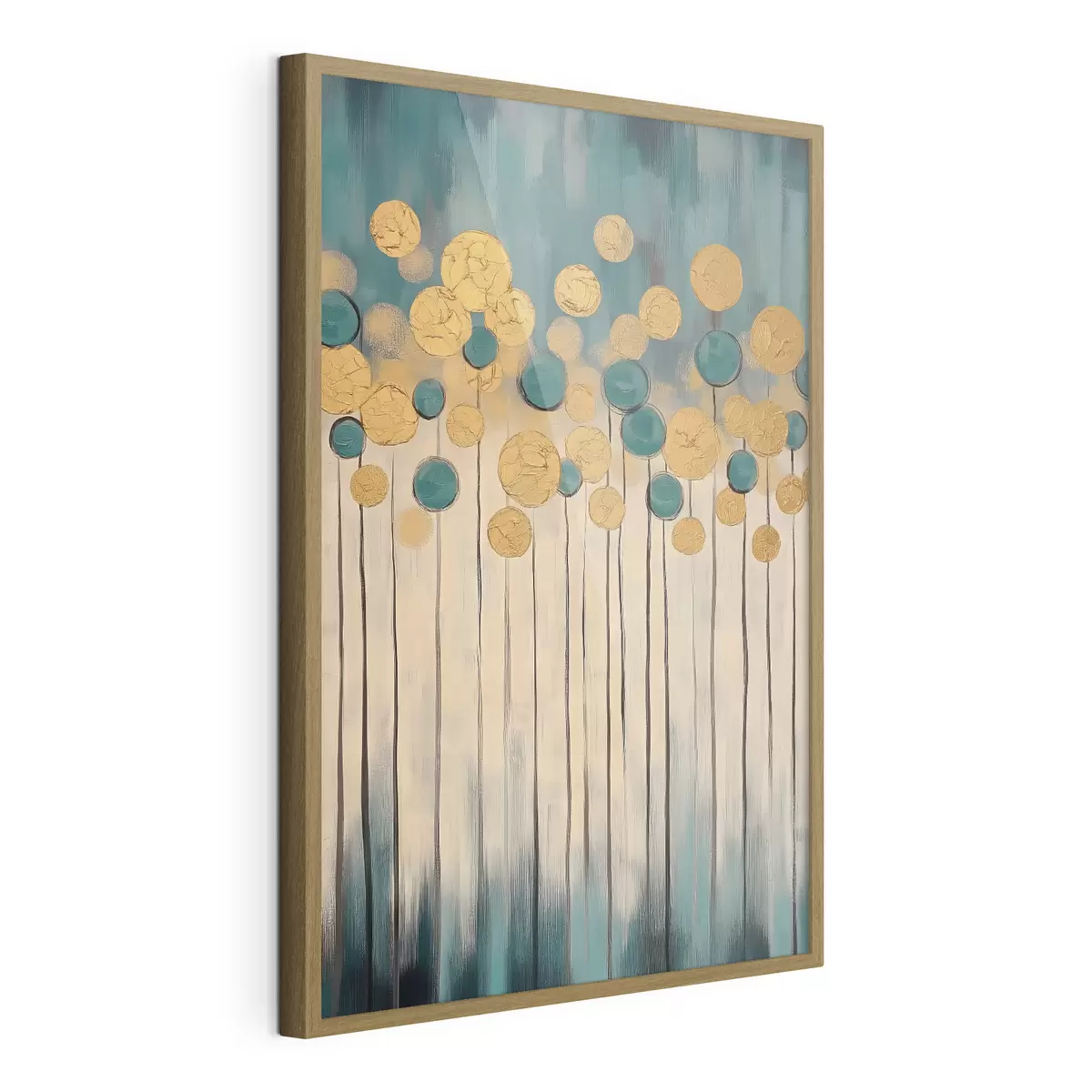 Poster Astrazione decorativa con elementi rotondi su sfondo blu e beige f42476