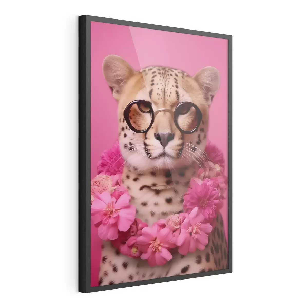 Poster Ghepardo in occhiali con ghirlanda di fiori f42477