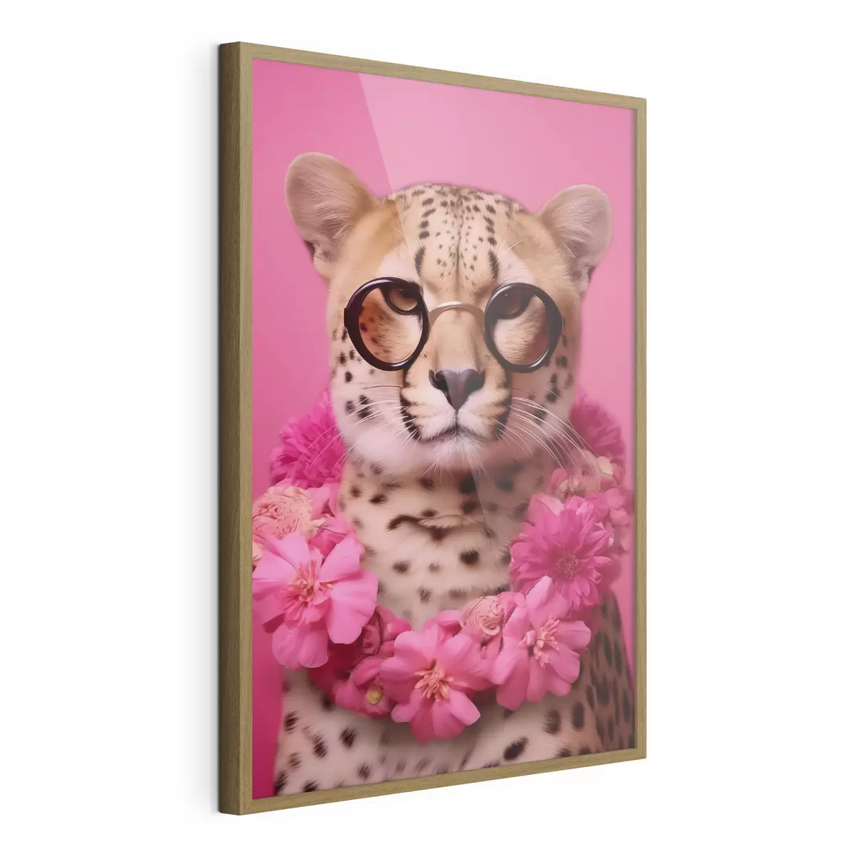 Poster Ghepardo in occhiali con ghirlanda di fiori f42477
