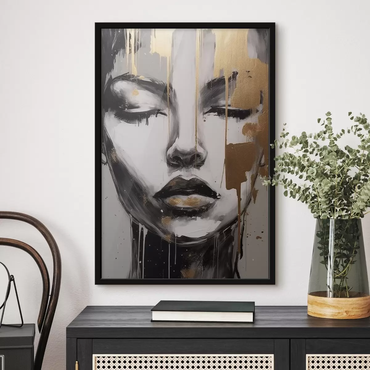 Poster Ritratto in bianco e nero con elementi astratti f42481