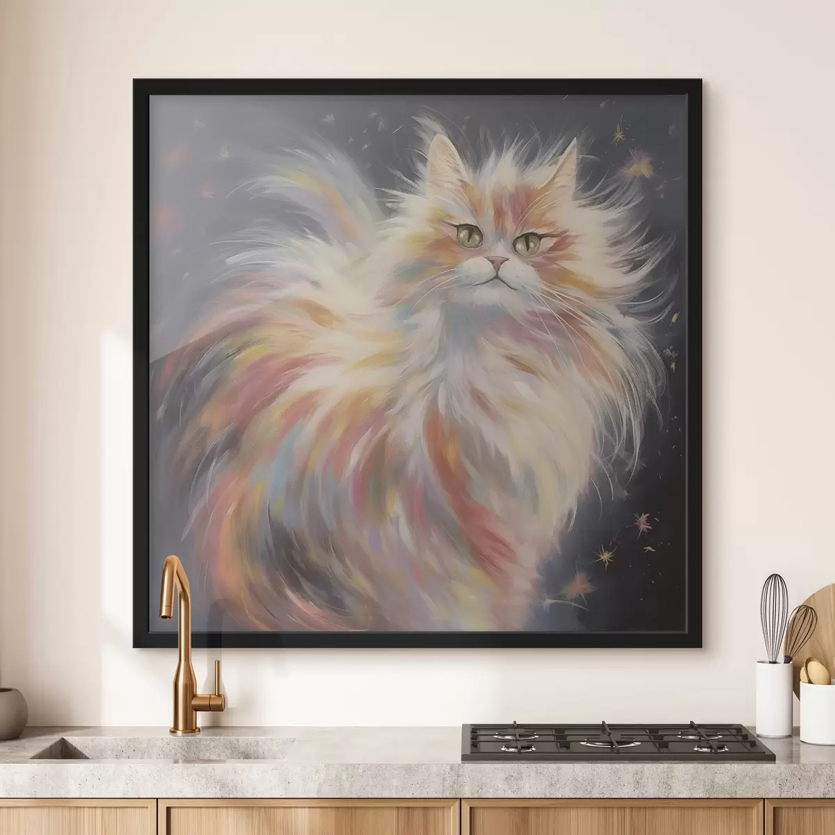Poster Gatto soffice con pelliccia colorata su sfondo scuro f42484