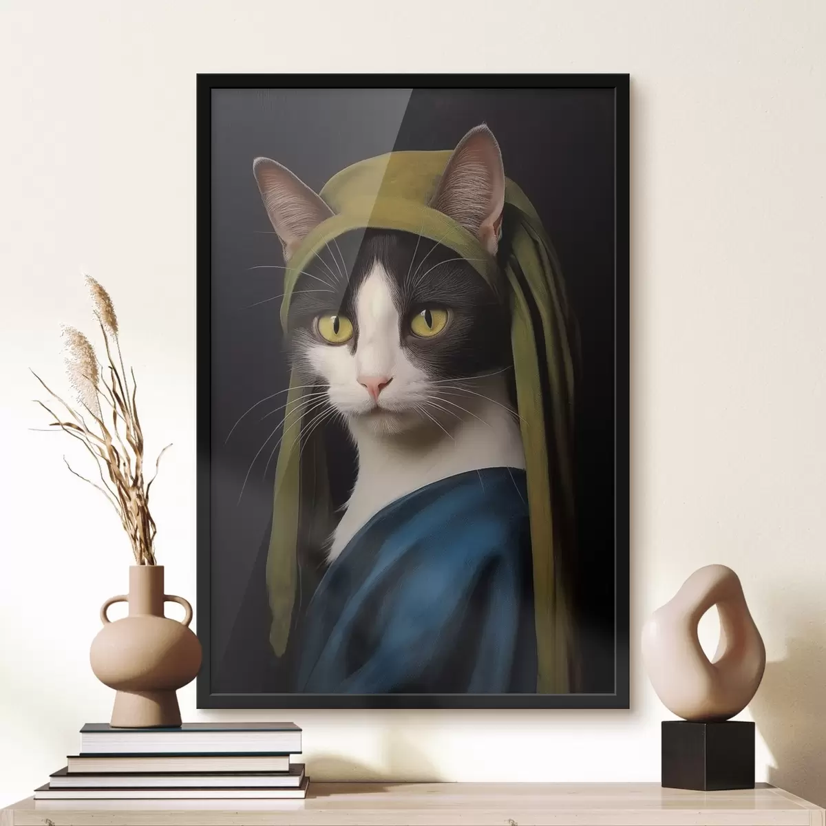 Poster Gatto in stile ritratto con orecchino di perla f42486