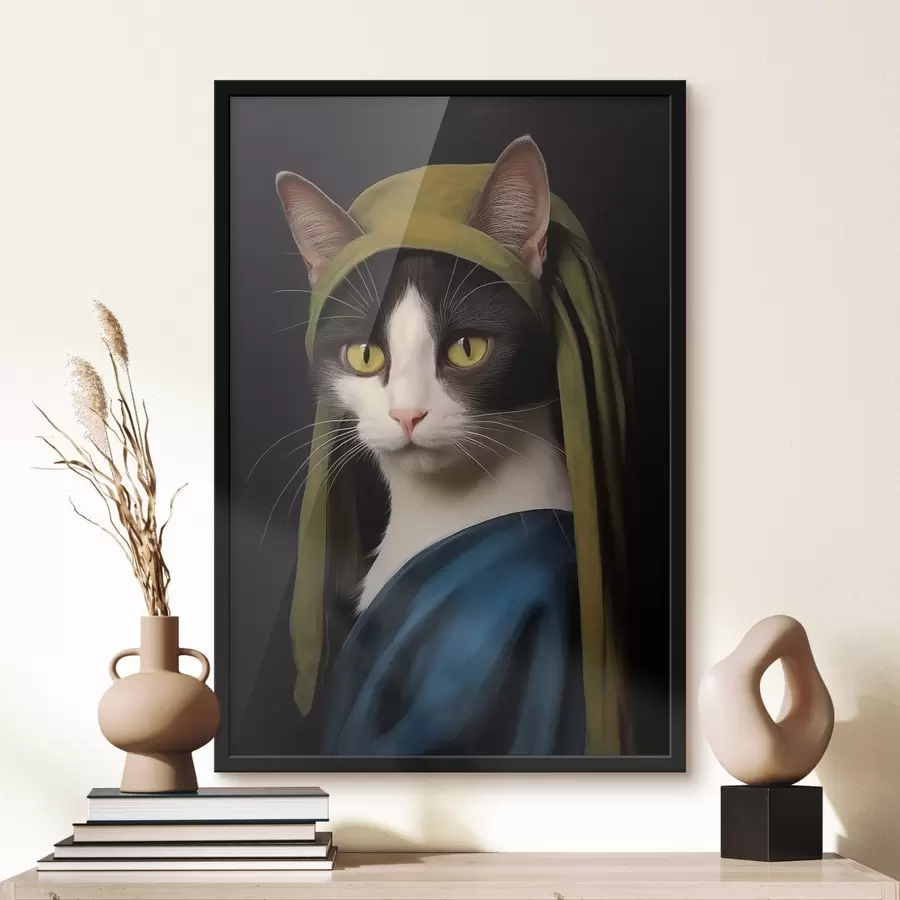carta da parati Gatto in stile ritratto con orecchino di perla nr. f42486