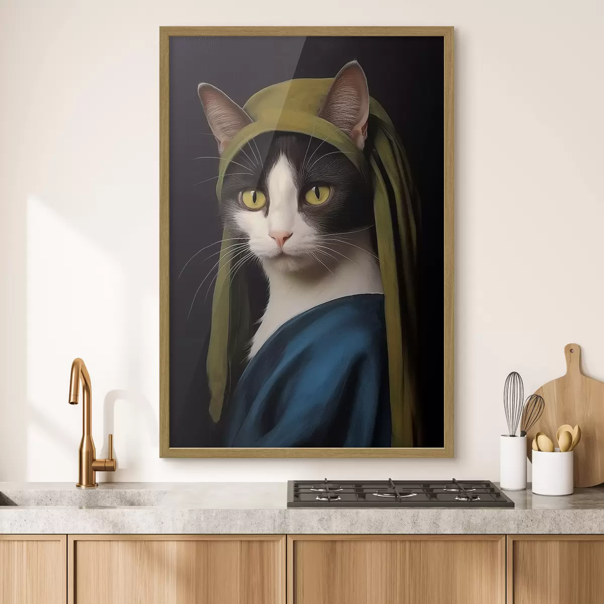 Poster Gatto in stile ritratto con orecchino di perla f42486