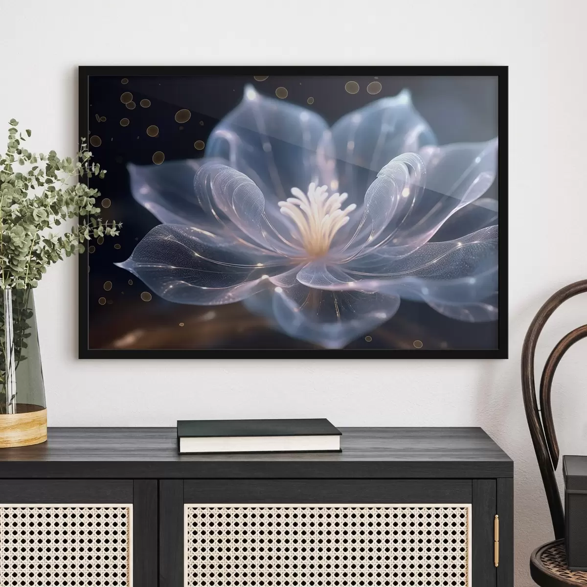 Poster Fiore chiaro con petali trasparenti su sfondo scuro f42488