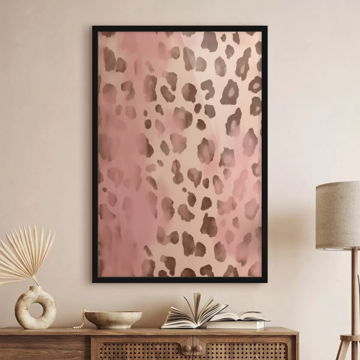 Poster Motivo astratto con stampa leopardata su sfondo rosa f42490
