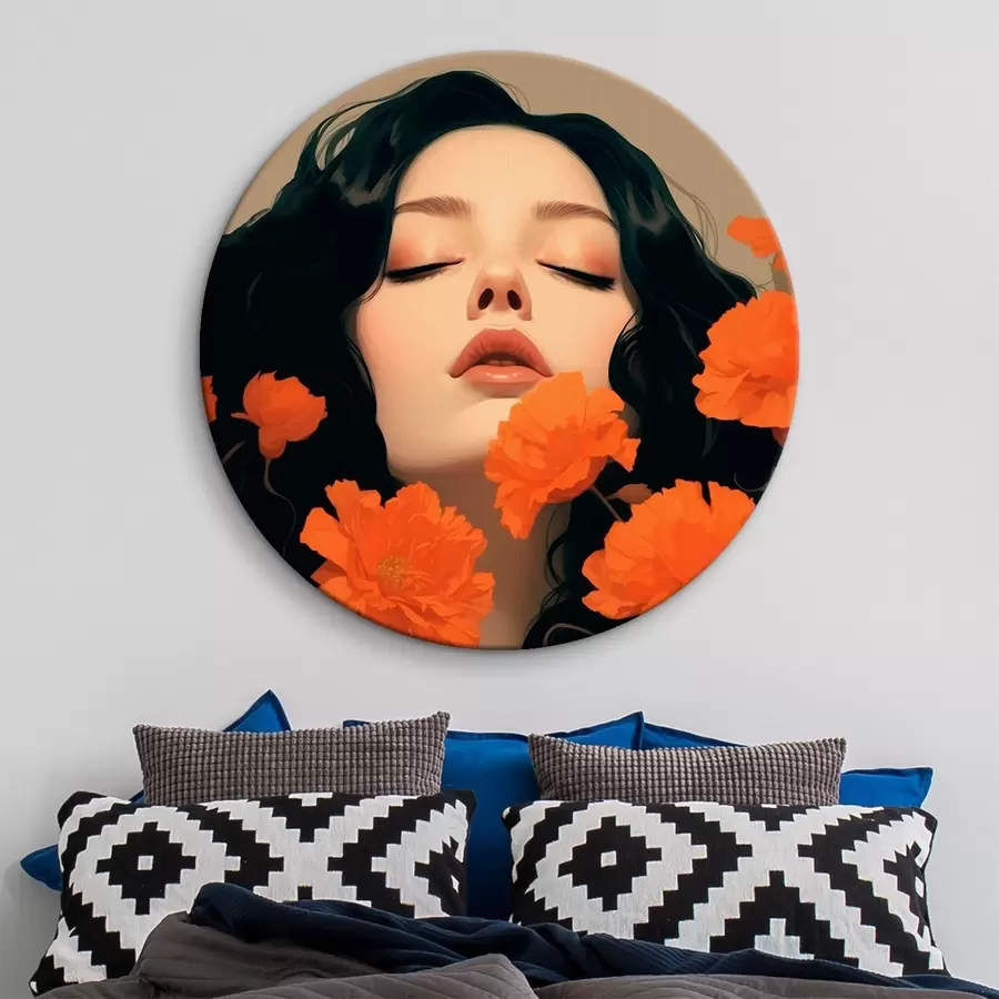 carta da parati Ritratto femminile tra fiori rossi nr. r42478