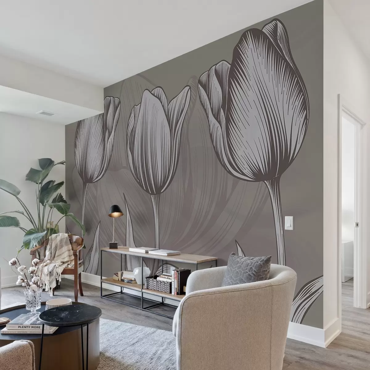 carta da parati Eleganti tulipani su sfondo marrone nr. w02786v3