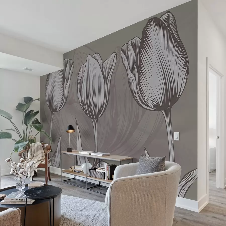 Carta da parati Floreale Eleganti tulipani su sfondo marrone n. w02786v3