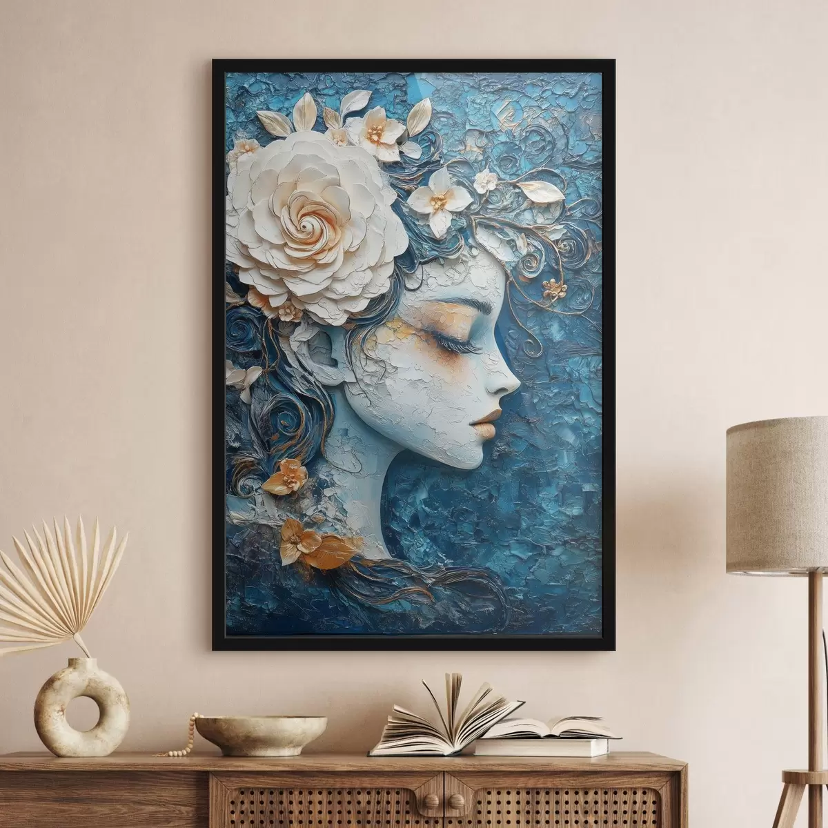 Poster Disegno di una ragazza di profilo in tonalità blu f42495