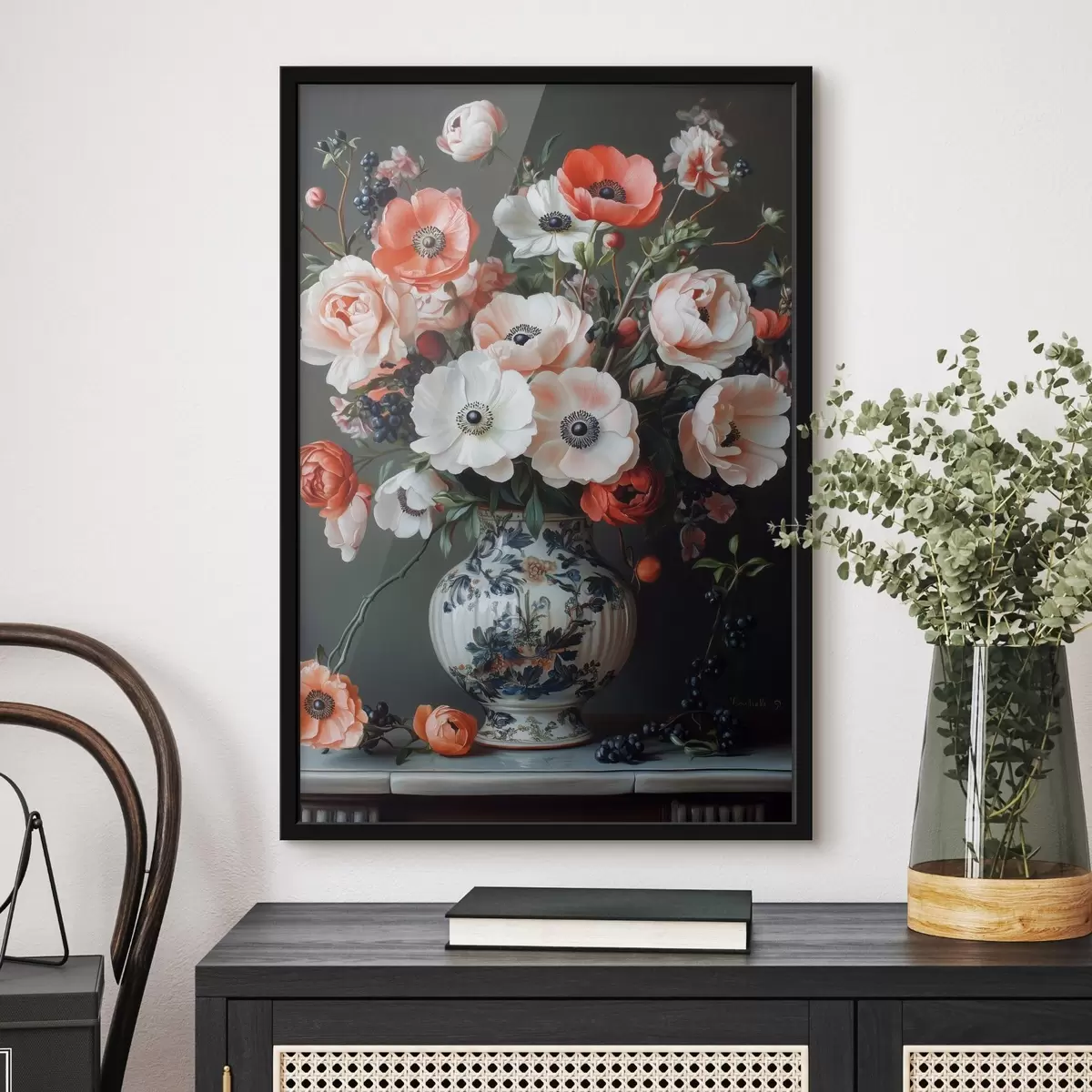Poster Un bouquet di bellissimi fiori in un vaso f42496
