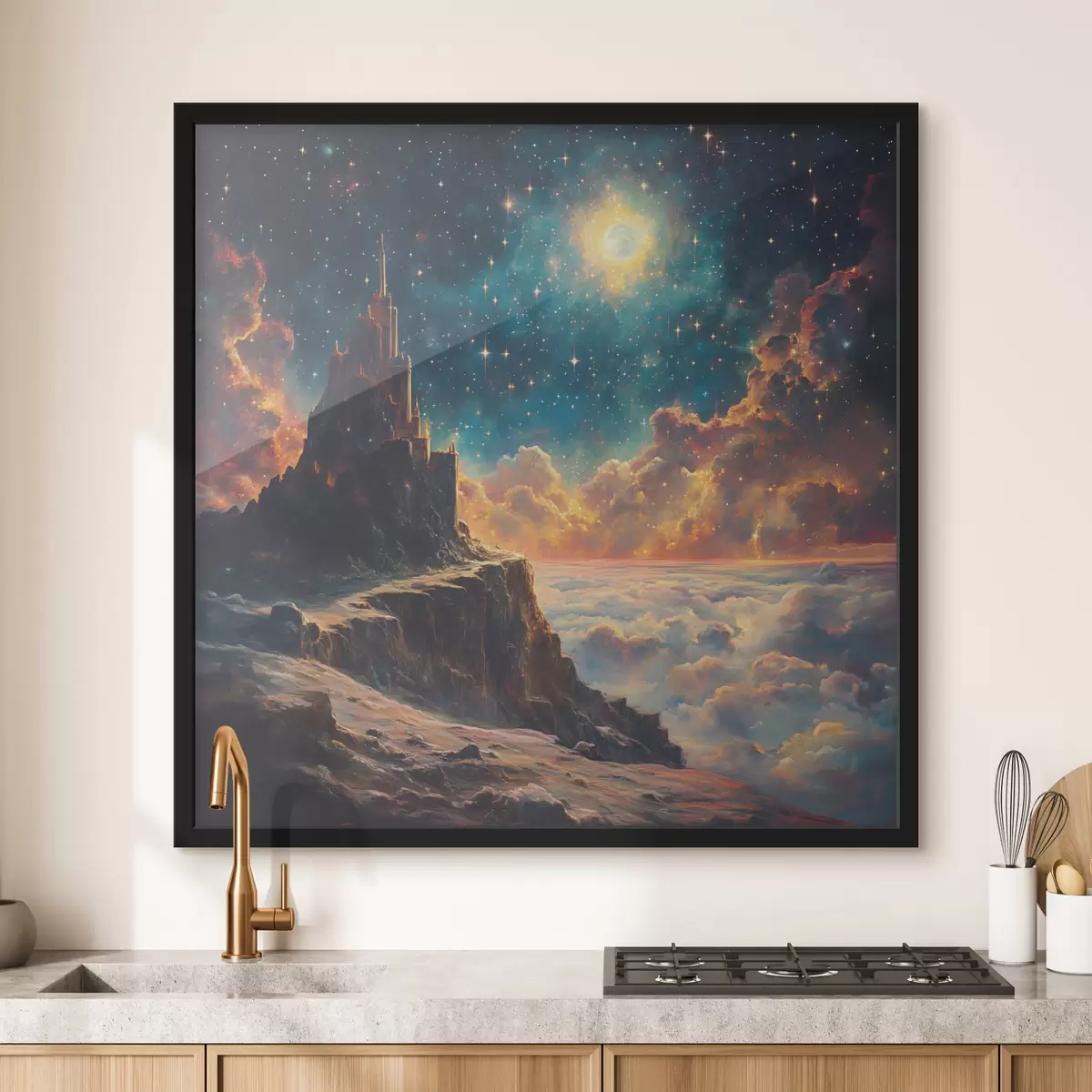 Poster Montagne e cielo stellato notturno f42500