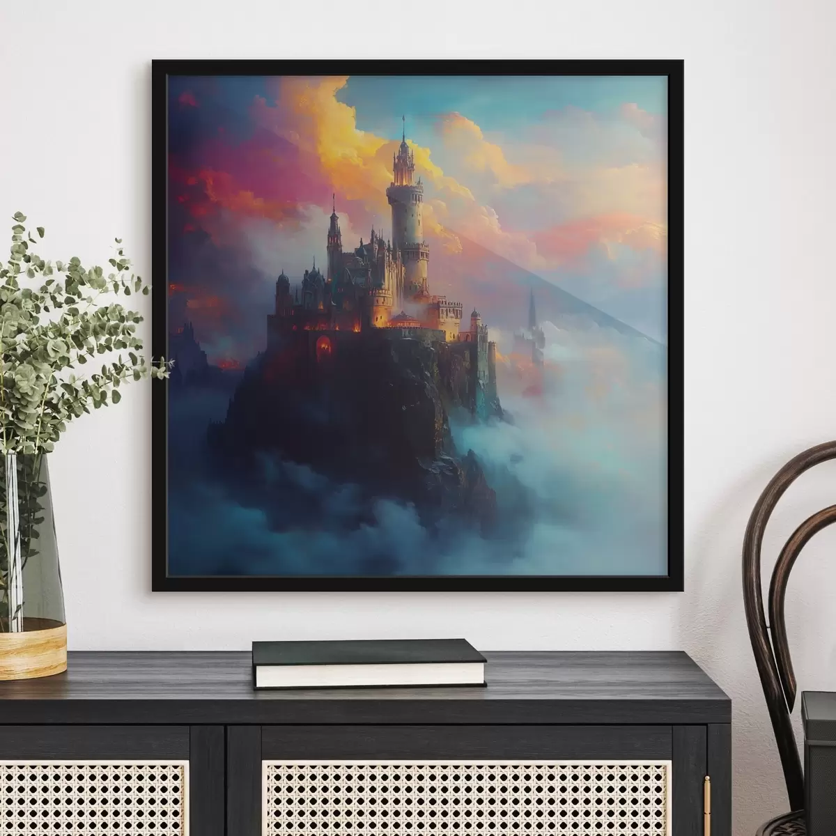 Poster Castello su una roccia tra le nuvole f42501