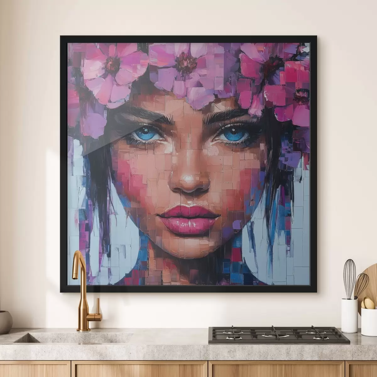Poster Ritratto di ragazza realizzato con pezzi di mosaico f42504