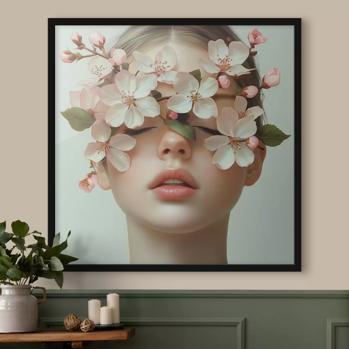 Poster Ritratto di ragazza con fiori sul viso f42506