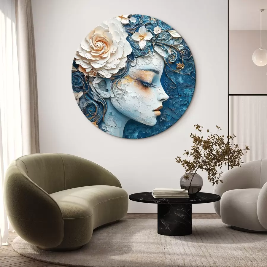 carta da parati Disegno di una ragazza di profilo in tonalità blu nr. r42495