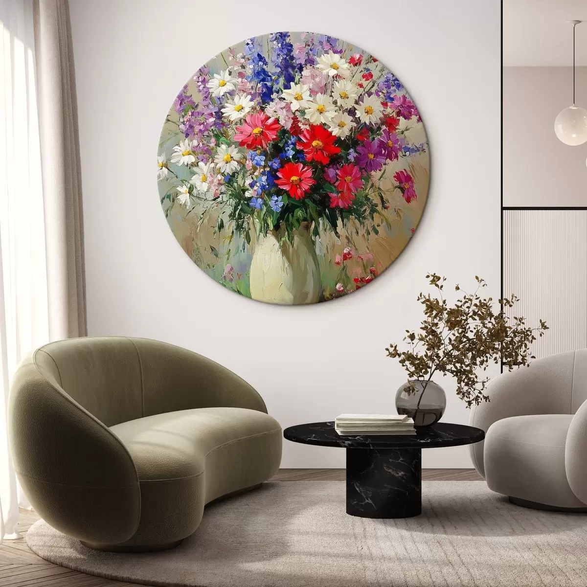 Quadri rotondi Un luminoso bouquet di fiori di campo r42498