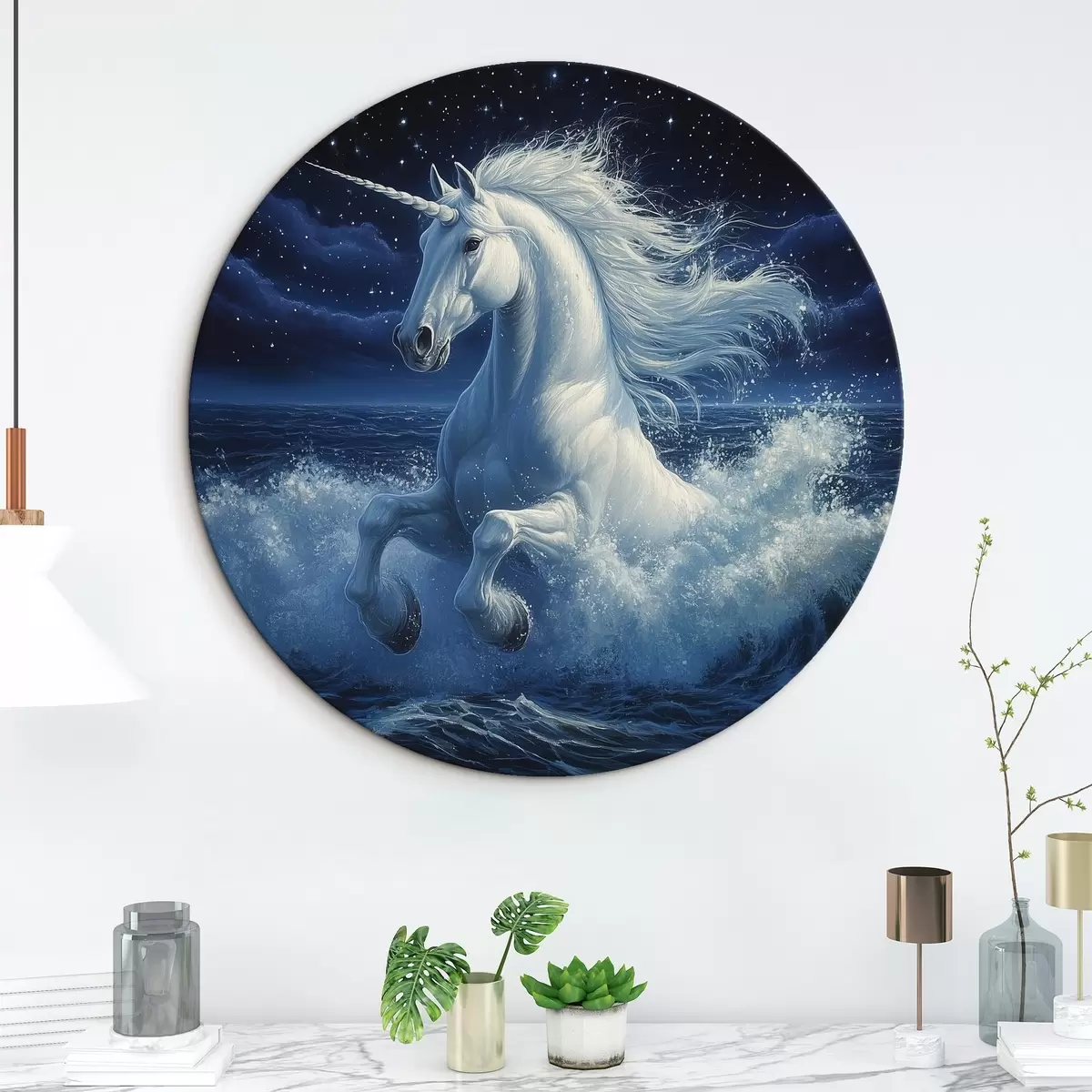 Quadri rotondi Unicorno nel mare r42505