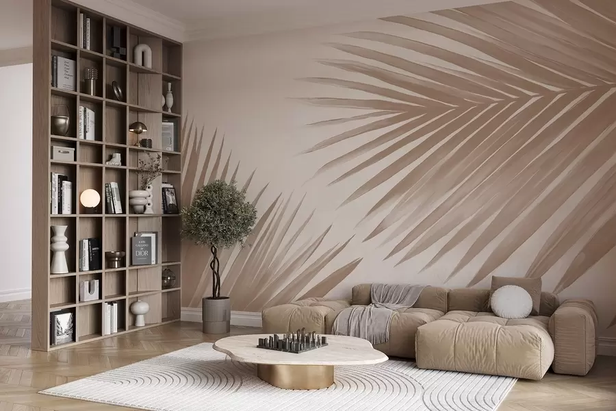 Carta da parati Tropici della Foresta Foglie di palma astratte beige n. w08653v1