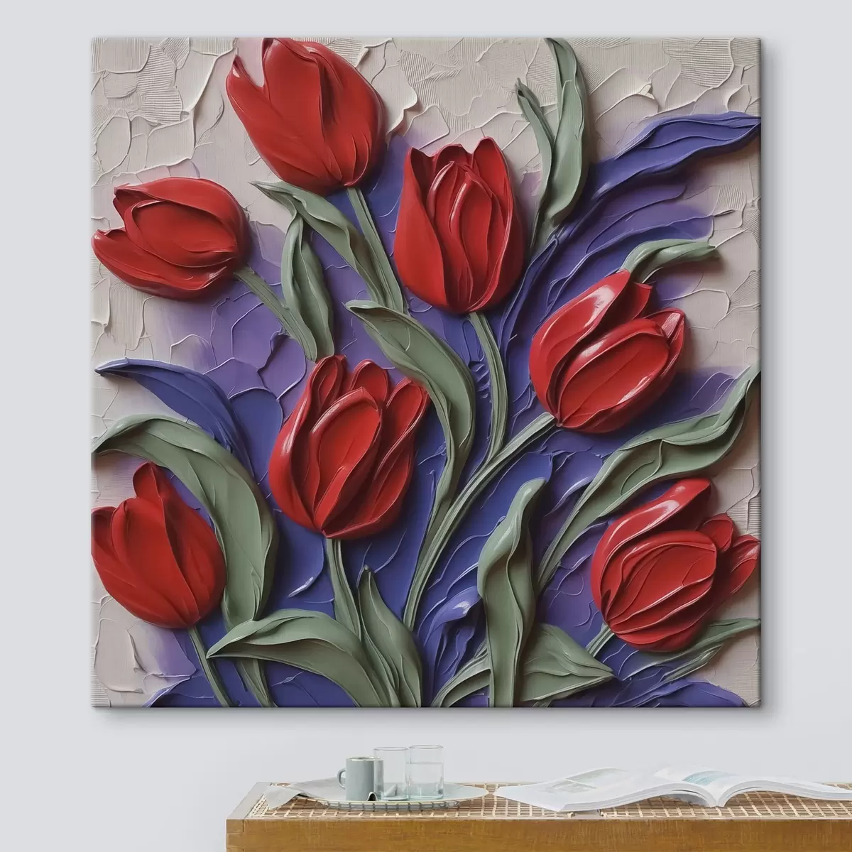 carta da parati Tulipani rossi su pennellate di imitazione viola nr. s42584