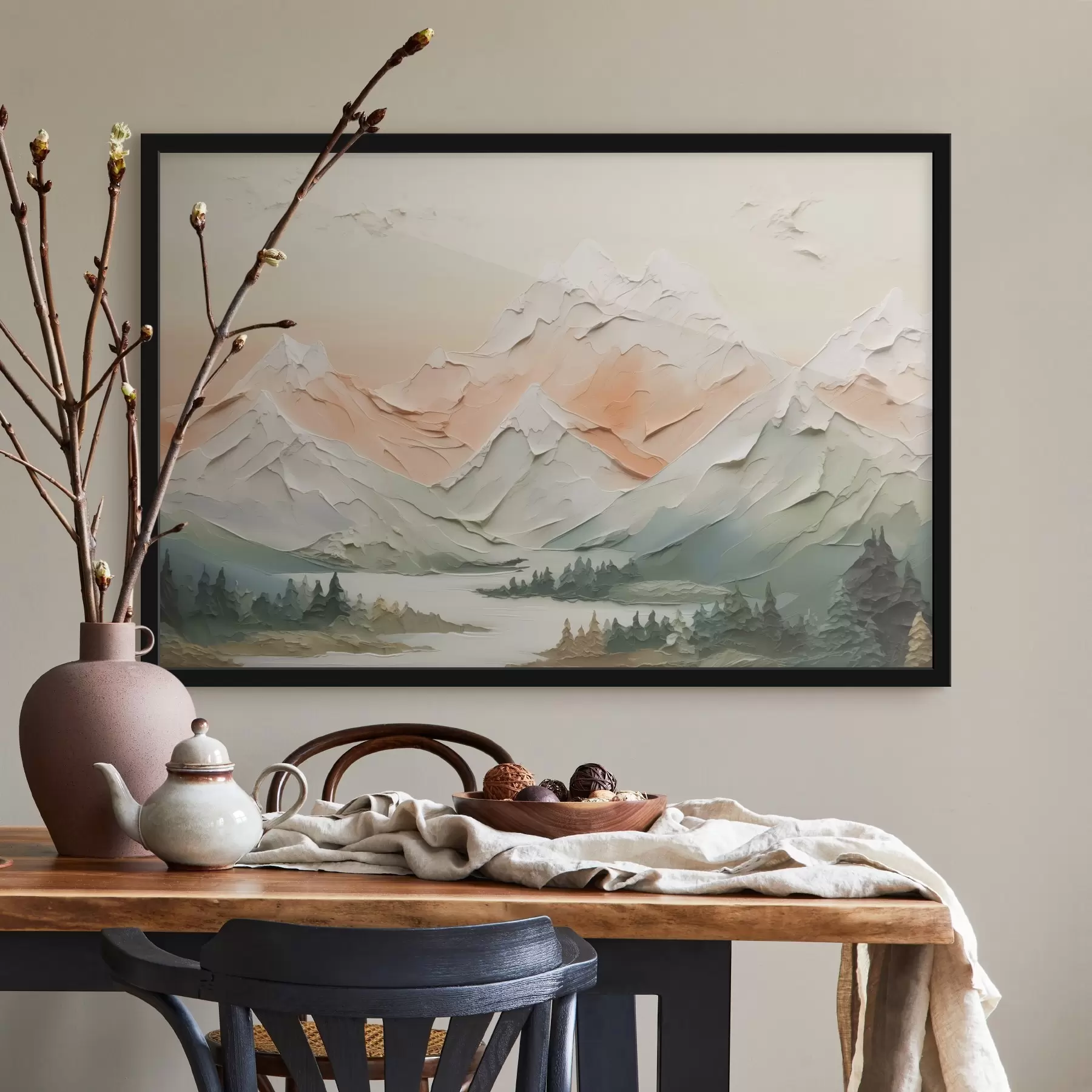 carta da parati Montagne in riva al fiume, imitazione di pennellate nr. f42589