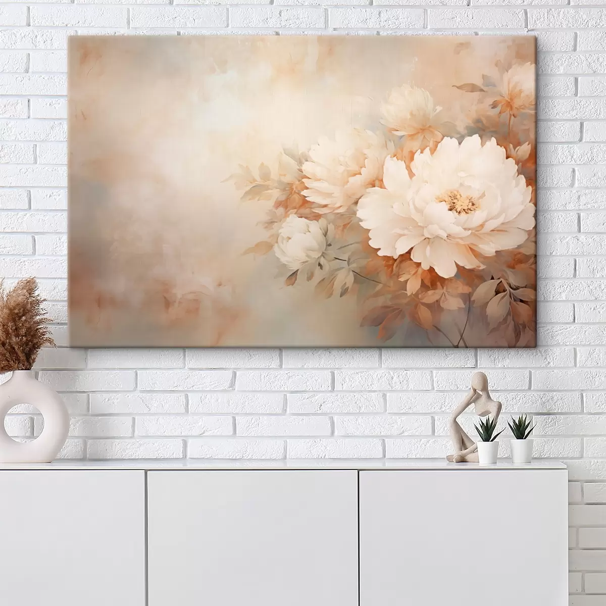 carta da parati Delicate peonie in tonalità crema pastello su uno sfondo sfocato, che crea un'atmosfera morbida e romantica. nr. s42558