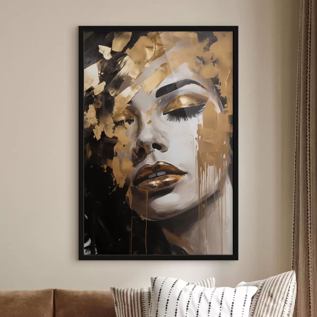 Poster Un ritratto astratto di donna con ricche pennellate dai toni caldi, che creano un'immagine vibrante e drammatica. f42619