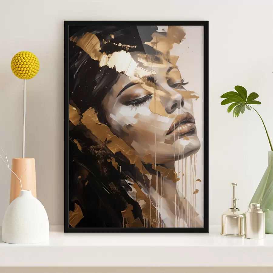 carta da parati Un ritratto astratto di una donna dall'espressione morbida del viso, reso con toni caldi e pennellate dinamiche che aggiungono profondità ed emozione. nr. f42627