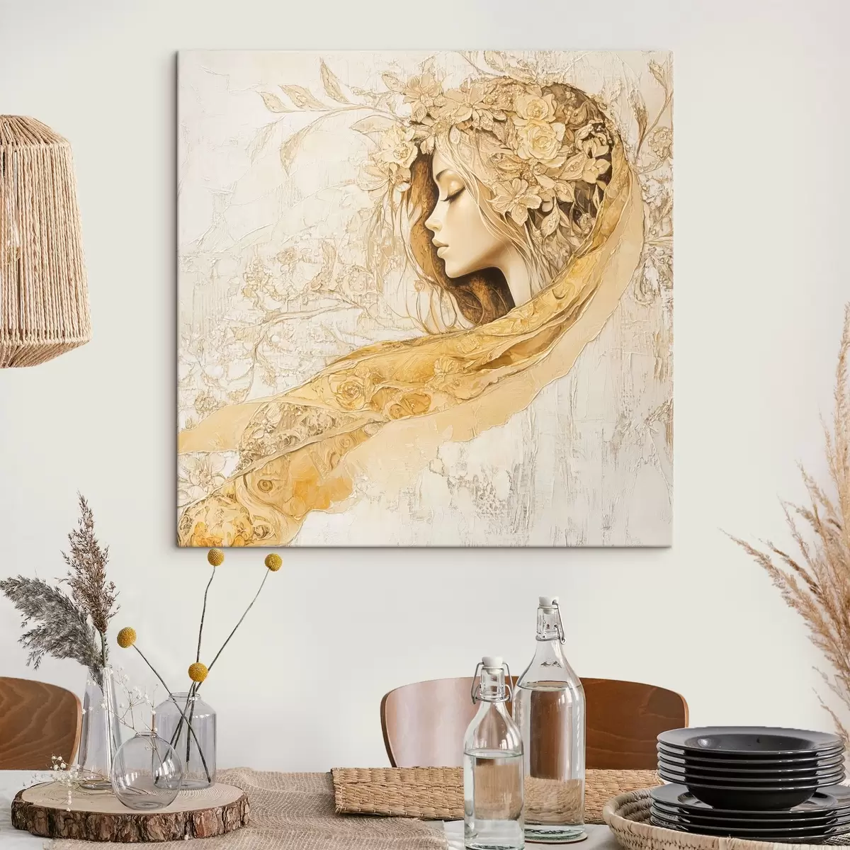 carta da parati Ragazza gentile nello stile della pittura ad olio con fiori nr. s42616