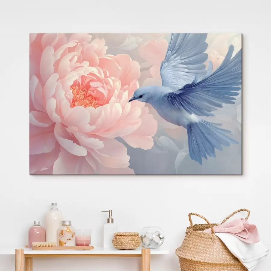 carta da parati Colibrì blu e peonia nr. s42618