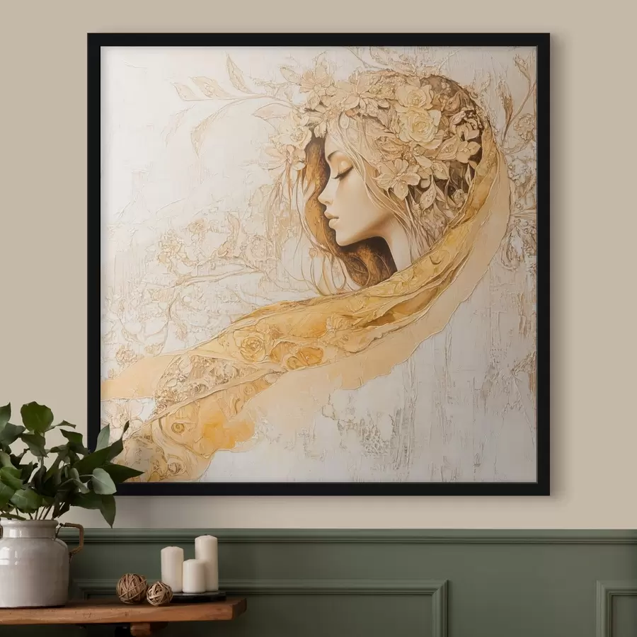 carta da parati Ragazza gentile nello stile della pittura ad olio con fiori nr. f42616