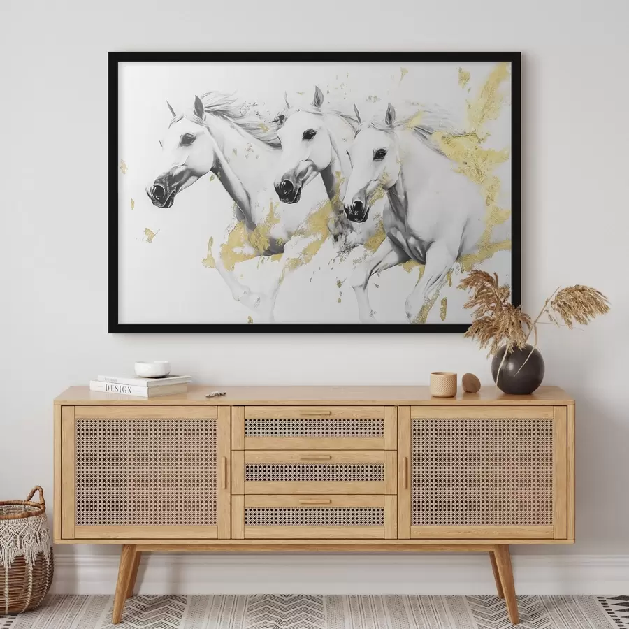 carta da parati Tre cavalli bianchi e neri nr. f42617