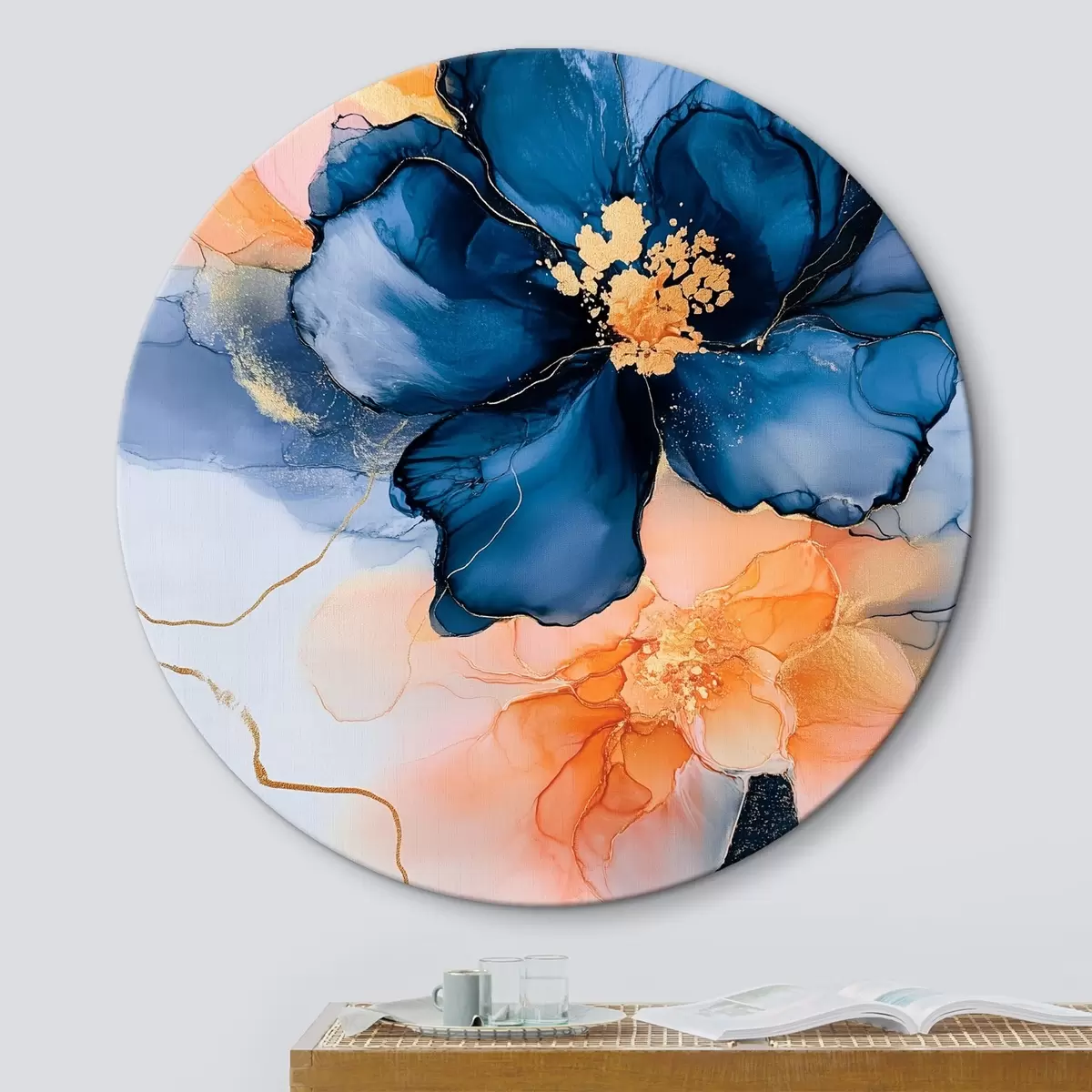 Quadri rotondi I fiori sono disegnati con la tecnica dell'inchiostro ad alcool r42605