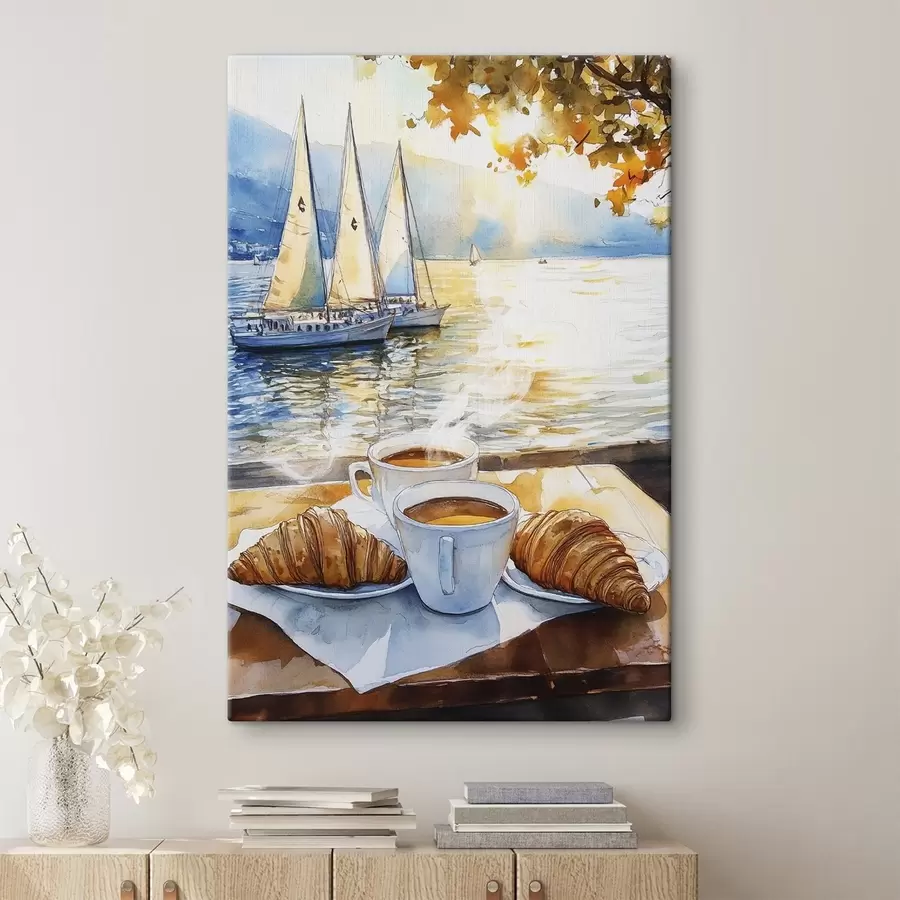 carta da parati Tazze di caffè, colori del tramonto, lago, barche a vela, natura, viaggi nr. s42443