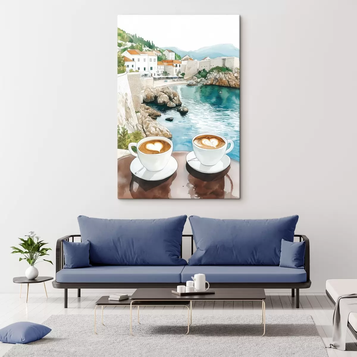 carta da parati Tazze di caffè in riva al mare, stile acquerello, Croazia nr. s42448
